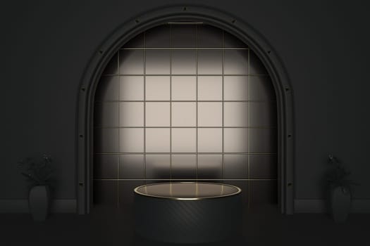 3d render of shop display. Abstract geometric podium background. Minimalist primitive shapes. Modern mockup. Blank template. Empty showcase.