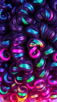 Curly hair texture. Bright pink, purple curly curls. High quality photo
