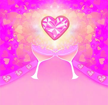 Valentine's day card, glasses with martini, hearts, Romantic poster