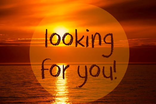 English Text Looking For You. Romantic Sunset Or Sunrise At Sea Or Ocean In The Background