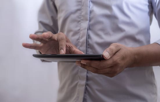 Global internet connection application and technology digital marketing, Financial and banking, Businessman using smart phone mobile on blurred background