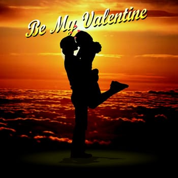 Silhouette of a loving couple against the background of the sunset. Valentine's Day is a holiday when lovers express their affection with greetings and gifts.