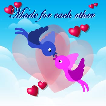 Valentine's day greeting card with two lovers. Vector illustration. Made for Each Other - Happy Valentin's Day