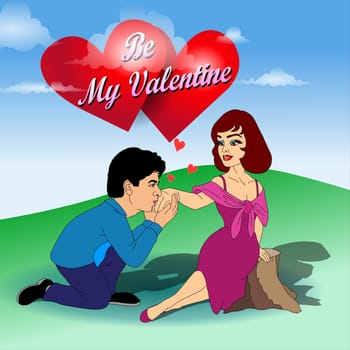 Valentine's day card with couple in love, vector illustration - Be My Valentine - I Love You - Valentine Day