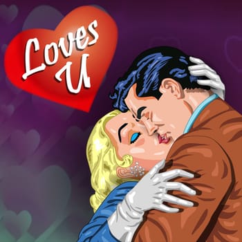 Couple in love, man and woman in love. Vector illustration. Loves You - Happy Valentine's Day