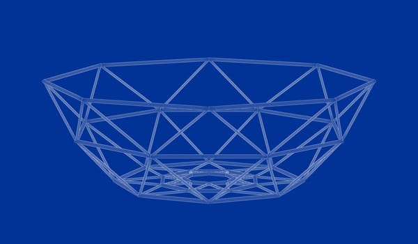 3D wire-frame model of minimalist mesh fruit bowl