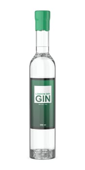 Gin bottle on white background, front view