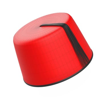 3D model of red turkish fez with visible wireframe