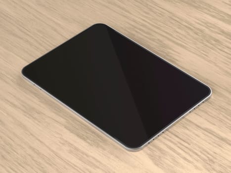 Tablet with empty screen on wooden desk