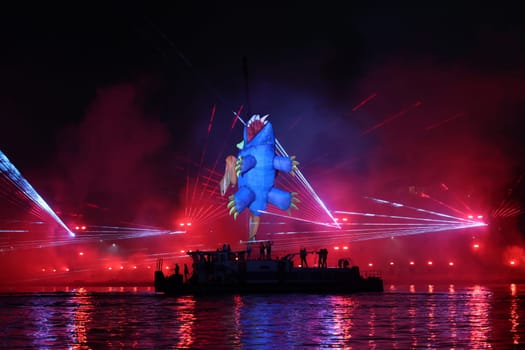 Cracow, Poland - June 4, 2022: Great Dragon Parade. The Great Outdoor Show on the Vistula River.