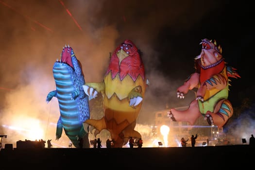 Cracow, Poland - June 4, 2022: Great Dragon Parade. The Great Outdoor Show on the Vistula River.