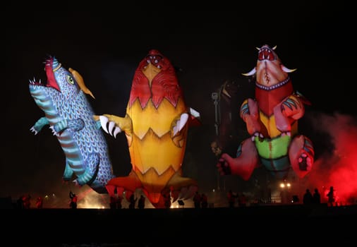 Cracow, Poland - June 4, 2022: Great Dragon Parade. The Great Outdoor Show on the Vistula River.