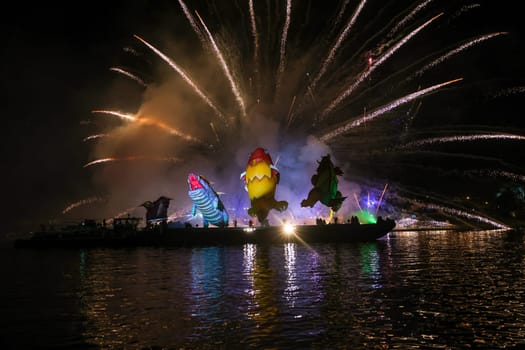 Cracow, Poland - June 4, 2022: Great Dragon Parade. The Great Outdoor Show on the Vistula River.