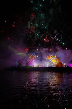 Cracow, Poland - June 4, 2022: Great Dragon Parade. The Great Outdoor Show on the Vistula River.