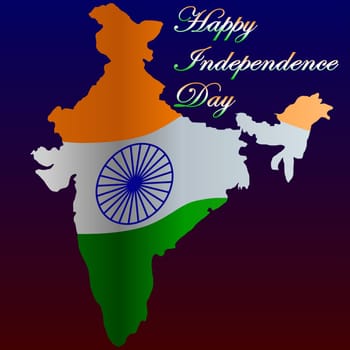 Happy Independence Day of India background with India map and flag vector illustration