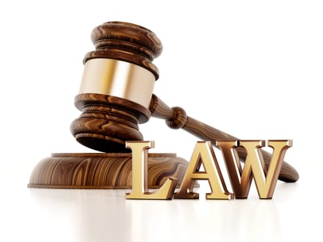 Gavel isolated on white background. 3D illustration