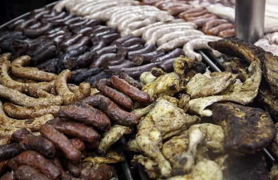 Grilled pork and fire, food