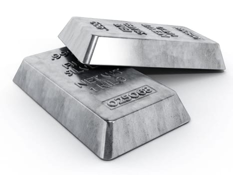 Silver ingots isolated on white background. 3D illustration.