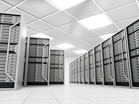 Network server room. 3D illustration.