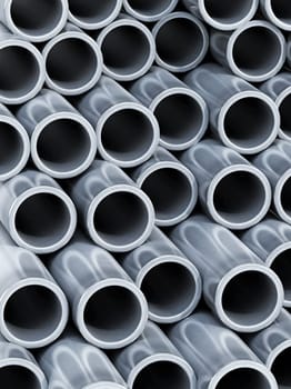 Steel tubes stack. 3D illustration.