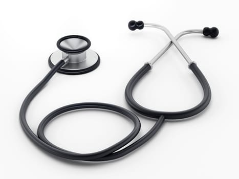 Stethoscope standing on white surface. 3D illustration.