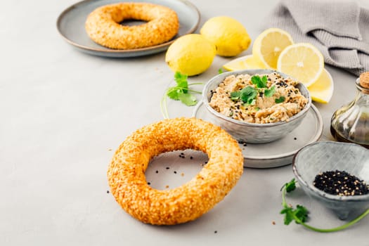 Baba ganoush - Levantine cuisine appetizer made from baked eggplant and sesame paste with herbs and olive oil.