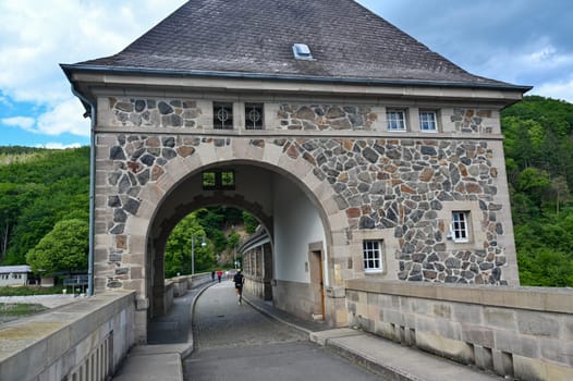 Part of the Edertalsperre with blue sky and clouds, in Hesse, Germany