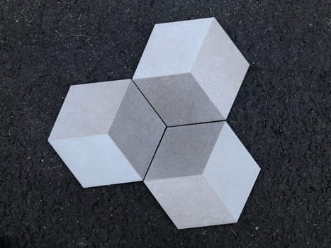 hexagon, cube optical illusion, tiles on black