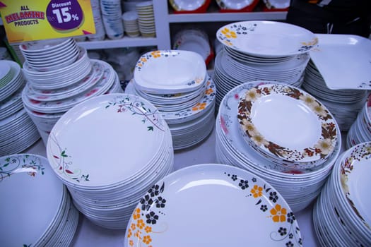ceramic dishware in a shop, closeup photo of the photo