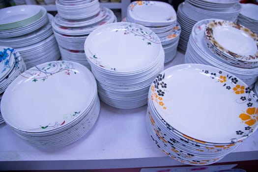 ceramic dishware in a shop, closeup photo of the photo
