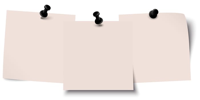 little sticky papers in a row with colored pin needles and free copy space