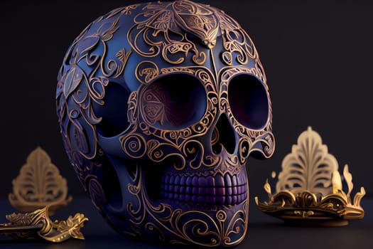 Decorated colorful skull.  Day of dead, Mexico.  Generative AI.