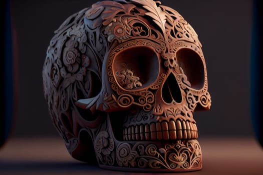 Decorated colorful skull.  Day of dead, Mexico.  Generative AI.