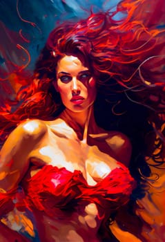 Abstract colorful portrait of girl, young woman.  Illustration color paint design. expression style.  Generative AI.