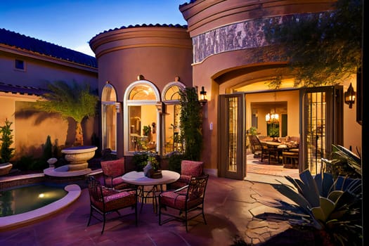 Backyard patio area.  Outdoor living.  Generative AI.