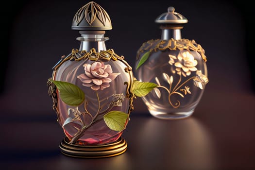 Aromatic Perfume bottles.  Fragrance Bottles.  Generative AI.