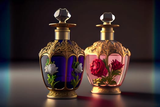 Aromatic Perfume bottles.  Fragrance Bottles.  Generative AI.