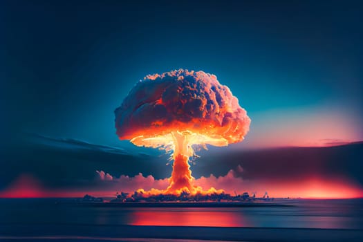 Atom bomb explosion.  Nuclear explosion in the sea. Generative AI.