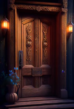 Beautiful Wooden Door. Generative AI.
