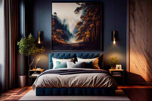 Luxuriate in the Ambiance of a Modern Luxury Bedroom with Night Lights.  Generative AI.