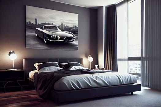 Luxuriate in the Ambiance of a Modern Luxury Bedroom with Night Lights.  Generative AI.