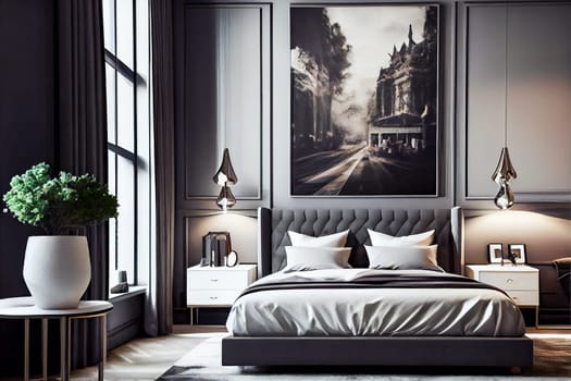 Luxuriate in the Ambiance of a Modern Luxury Bedroom with Night Lights.  Generative AI.