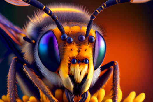 Bee  macro portrait.  Generative AI.