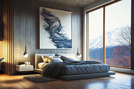 Luxuriate in the Ambiance of a Modern Luxury Bedroom with Night Lights.  Generative AI.
