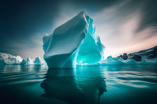 Blue Iceberg in Antarctica.  Global Warming Concept. Generative AI.