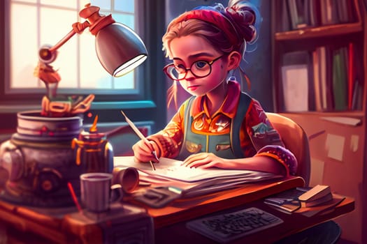 Businesswoman Working at Home in Cartoon Style. Generative AI