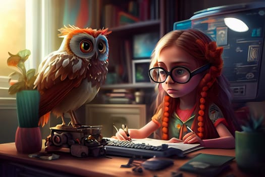 Businesswoman Working at Home in Cartoon Style. Generative AI