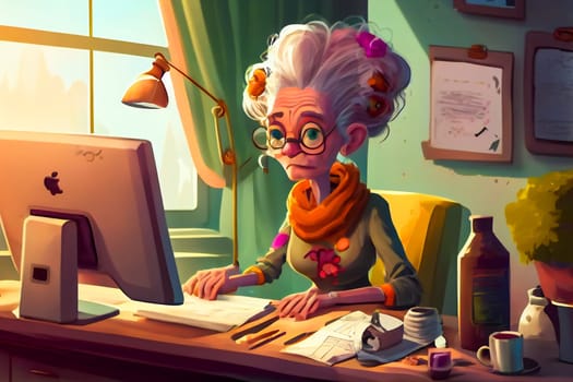 Businesswoman Working at Home in Cartoon Style. Generative AI