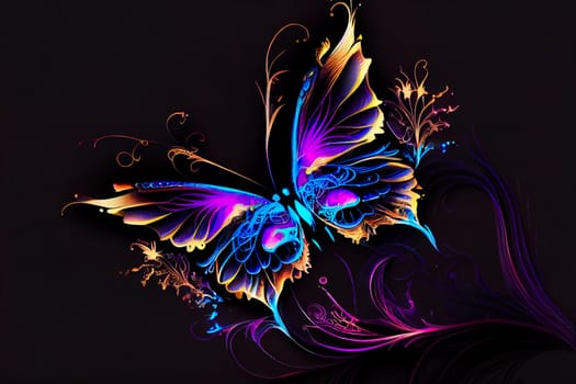 Bright and Beautiful Butterfly in Neon Lights.  Generative AI.