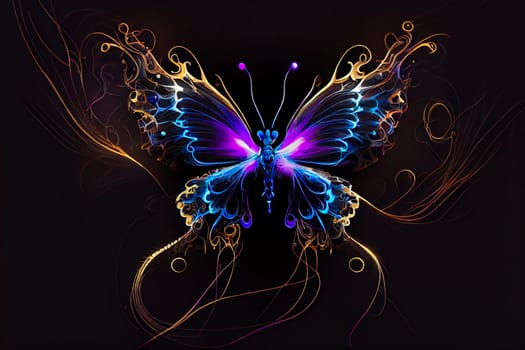 Bright and Beautiful Butterfly in Neon Lights.  Generative AI.